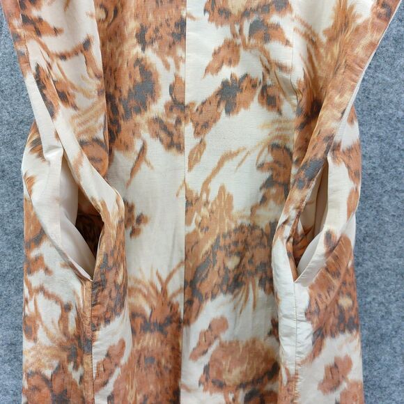 Talbots Dress Womens 20 Brown Beige Floral V Neck Sleeveless Linen Silk Pockets - Picture 11 of 13